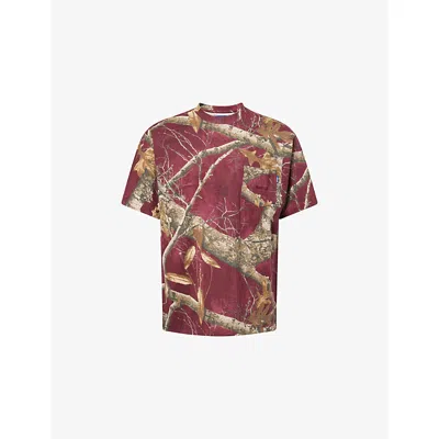 Awake Ny Mens Merlot Printed Crewneck Cotton-jersey T-shirt In Animal Print