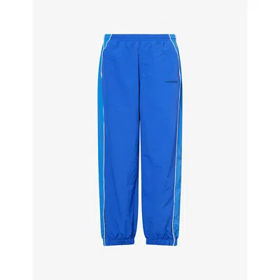 Awake Ny Mens Logo-embroidered Relaxed-fit Shell Track Bottoms Navy In Blue