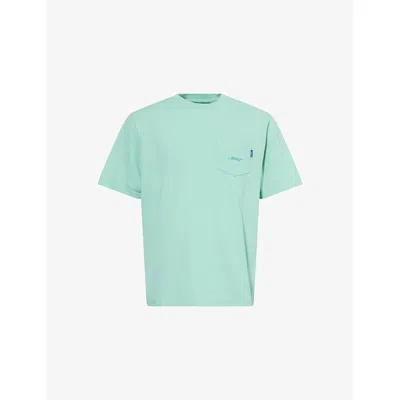 Awake Ny Mens Turquoise Patch-pocket Crewneck Cotton-jersey T-shirt