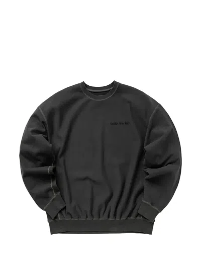 Awake Ny Pigment-dyed Logo-embroidered Crewneck Sweatshirt In Black