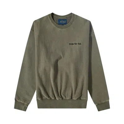 Pre-owned Awake Ny Pigment-dyed Logo-embroidered Crewneck Sweatshirt 'moss Green' | Men's Size Xxl