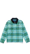Awake Ny Mens Turquoise Plaid Flannel Two-buttoned-pockets Stretch-woven Shirt Xl In Turquoise
