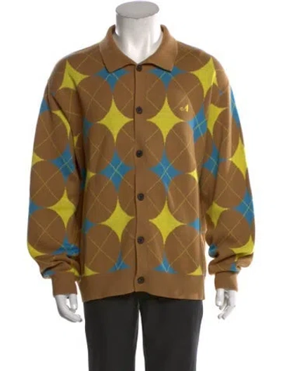 Pre-owned Awake Ny Printed Collar Cardigan In Brown