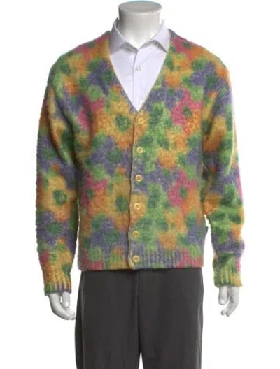 Pre-owned Awake Ny Printed V-neck Cardigan In Yellow