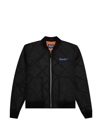 Awake Ny Quilted Patch Bomber Jacket In Black