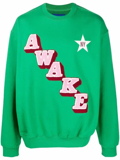 Awake Ny Script Crew Neck Sweatshirt In Green
