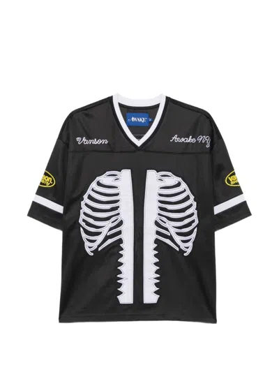 Awake Ny Skeleton-patch V-neck T-shirt In Black