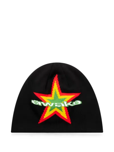 Awake Ny Star-intarsia Logo-tag Beanie Hat In Black