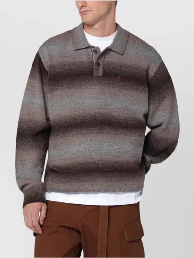 AWAKE NY STRIPED POLO KNIT LONG SLEEVE SWEATER
