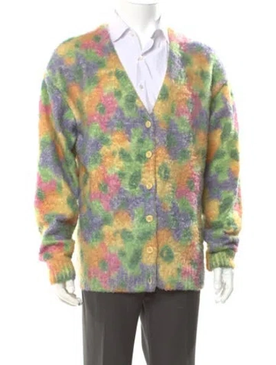 Pre-owned Awake Ny Tie-dye Print V-neck Cardigan In Yellow