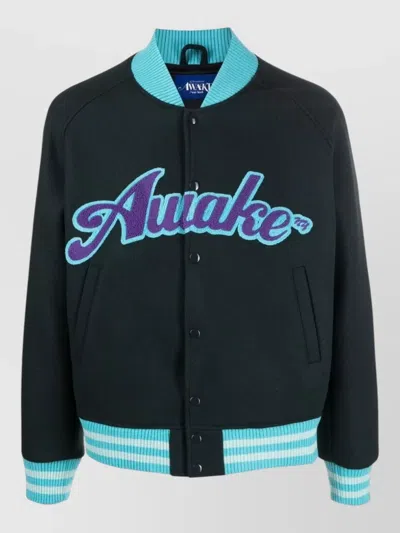 Awake Ny Varsity Jacket Logo Band Collar Wool In Multi