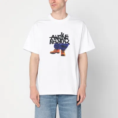 AWAKE NY AWAKE NY WHITE T-SHIRT WITH STOMPER LOGO PRINT