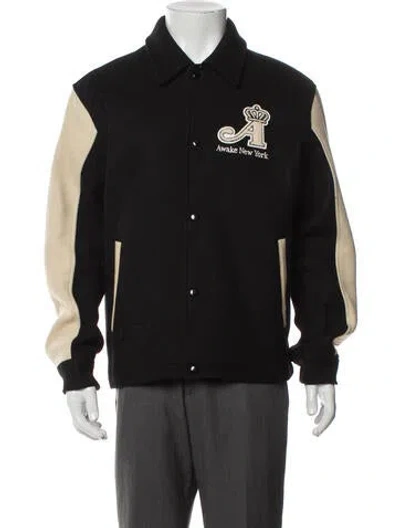 Pre-owned Awake Ny Wool Colorblock Pattern Varsity Jacket W/ Tags In Black