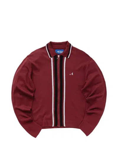 Awake Ny Zip-up Striped Cardigan In Burgundy
