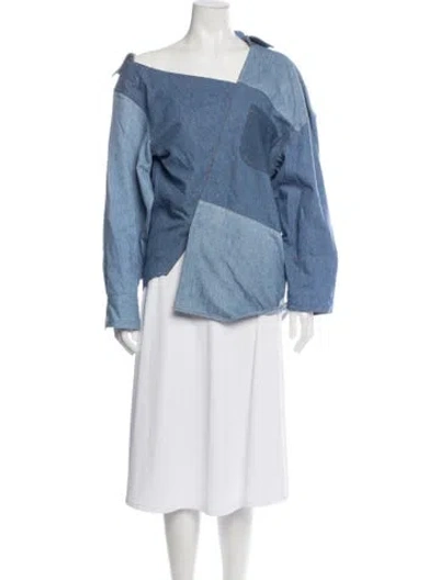 Pre-owned A.w.a.k.e. Off-the-shoulder Long Sleeve Top In Blue