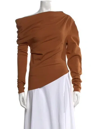 Pre-owned A.w.a.k.e. Off-the-shoulder Long Sleeve Top In Brown