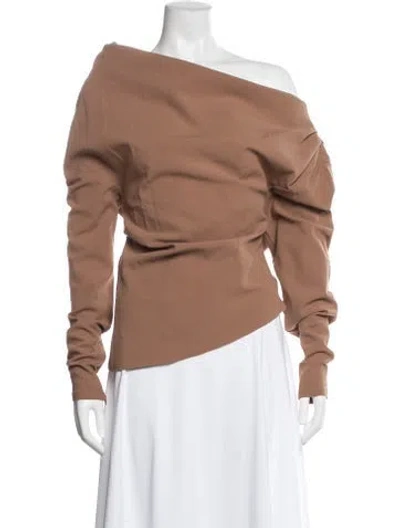 Pre-owned A.w.a.k.e. Off-the-shoulder Long Sleeve Top In Brown