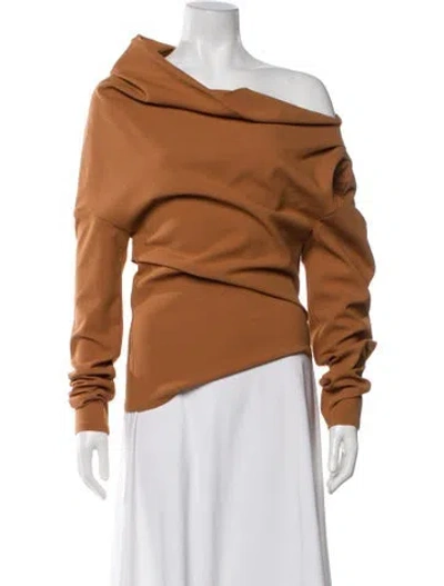 Pre-owned A.w.a.k.e. Off-the-shoulder Long Sleeve Top In Brown