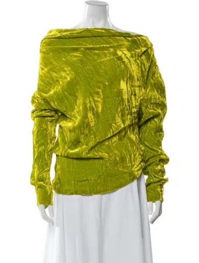 Pre-owned A.w.a.k.e. Off-the-shoulder Long Sleeve Top In Green