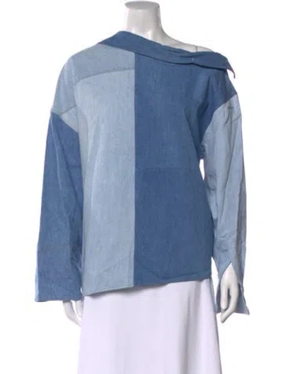 Pre-owned A.w.a.k.e. Off-the-shoulder Long Sleeve Top W/ Tags In Blue
