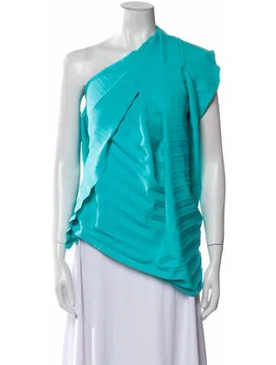 Pre-owned A.w.a.k.e. One-shoulder Short Sleeve Blouse W/ Tags In Blue