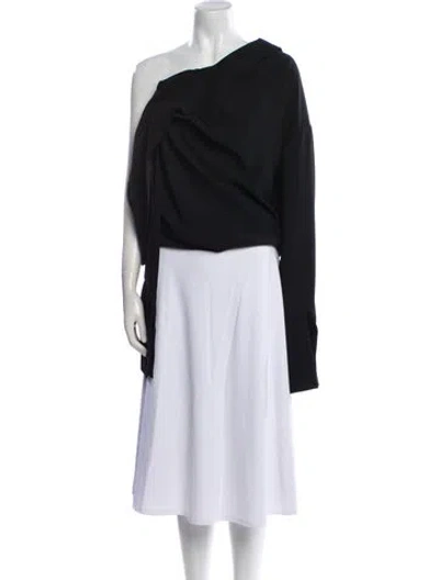 Pre-owned A.w.a.k.e. One-shoulder Three-quarter Sleeve Top In Black