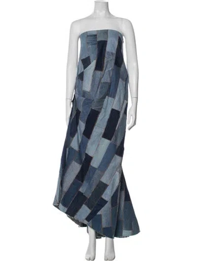 Pre-owned A.w.a.k.e. Patterned Long Dress In Blue