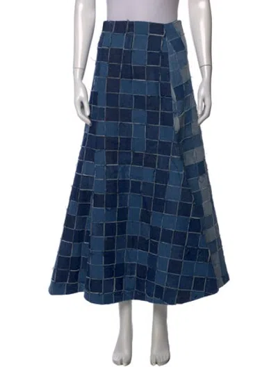 Pre-owned A.w.a.k.e. Patterned Long Skirt In Blue