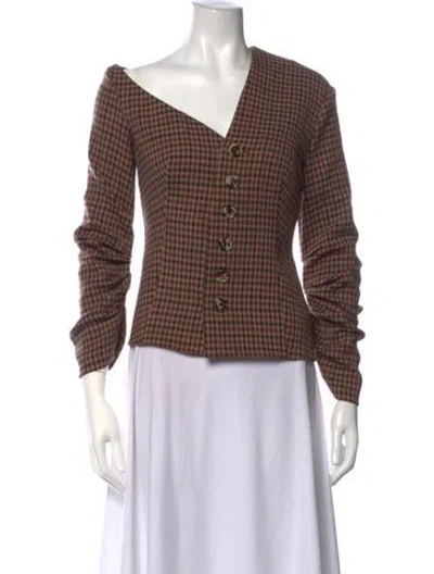 Pre-owned A.w.a.k.e. Plaid Print Asymmetrical Top In Neutrals