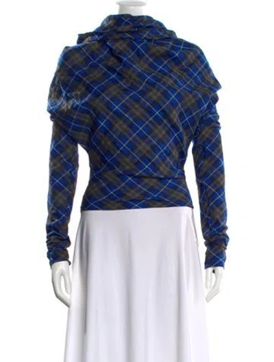 Pre-owned A.w.a.k.e. Plaid Print Cowl Neck Sweatshirt In Blue