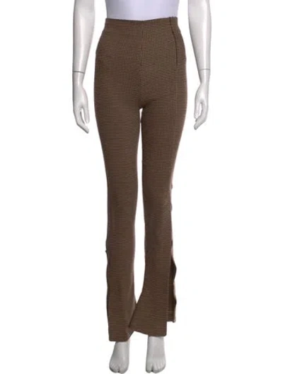 Pre-owned A.w.a.k.e. Plaid Print Flared Pants W/ Tags In Brown
