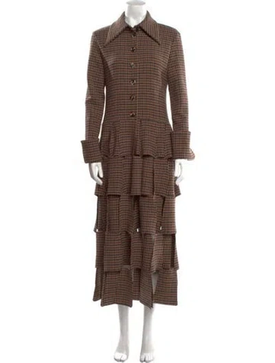 Pre-owned A.w.a.k.e. Plaid Print Long Dress In Brown