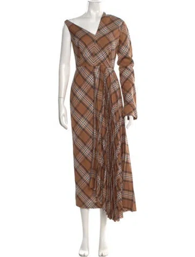 Pre-owned A.w.a.k.e. Plaid Print Long Dress In Brown