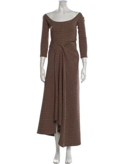 Pre-owned A.w.a.k.e. Plaid Print Long Dress In Brown