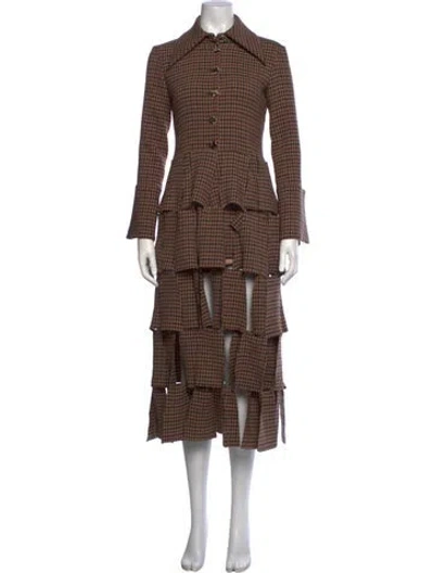 Pre-owned A.w.a.k.e. Plaid Print Long Dress In Brown