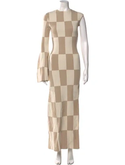 Pre-owned A.w.a.k.e. Plaid Print Long Dress In Neutral