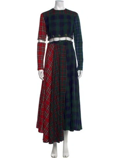 Pre-owned A.w.a.k.e. Plaid Print Long Dress In Red