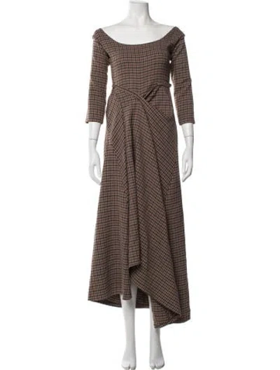 Pre-owned A.w.a.k.e. Plaid Print Long Dress W/ Tags In Brown