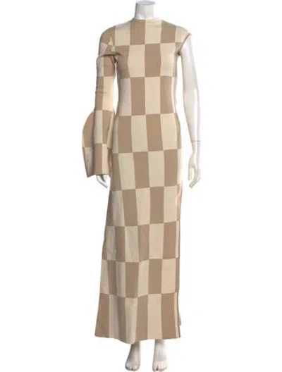 Pre-owned A.w.a.k.e. Plaid Print Long Dress W/ Tags In Neutral
