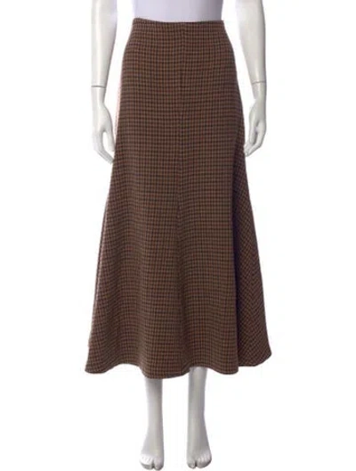 Pre-owned A.w.a.k.e. Plaid Print Long Skirt In Brown