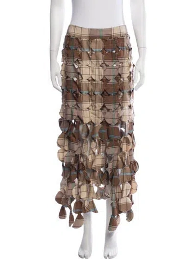 Pre-owned A.w.a.k.e. Plaid Print Long Skirt In Brown
