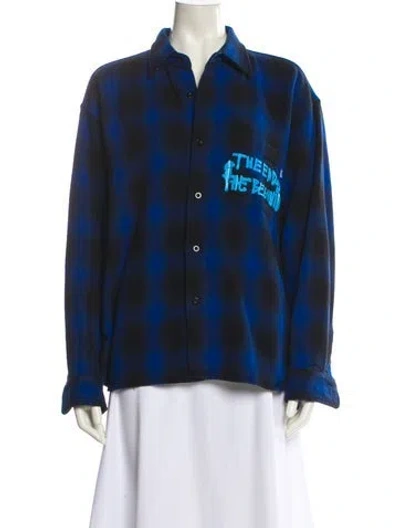 Pre-owned A.w.a.k.e. Plaid Print Long Sleeve Button-up Top In Blue