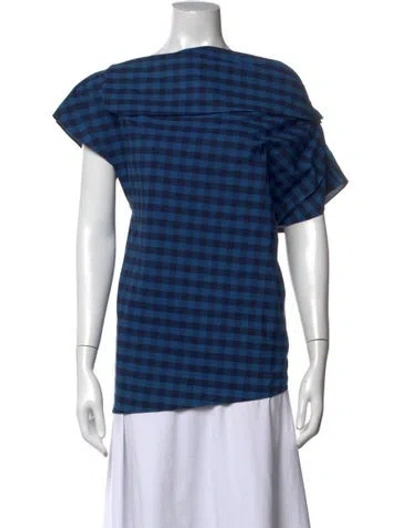 Pre-owned A.w.a.k.e. Plaid Print Square Neckline Top In Blue