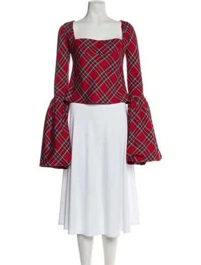 Pre-owned A.w.a.k.e. Plaid Print Square Neckline Top In Red