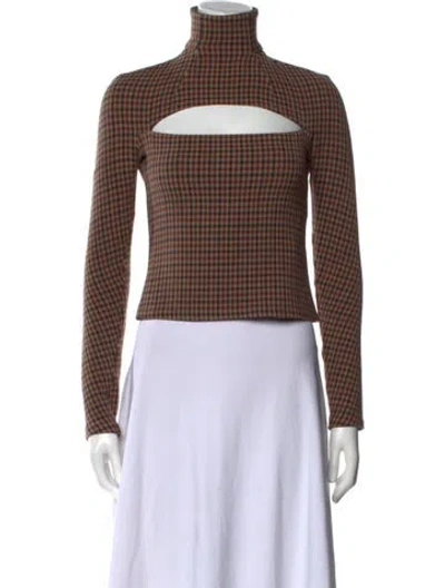 Pre-owned A.w.a.k.e. Plaid Print Turtleneck Crop Top In Neutral