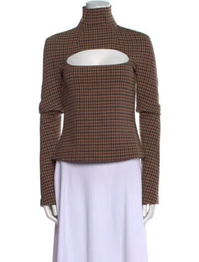 Pre-owned A.w.a.k.e. Plaid Print Turtleneck Top In Brown