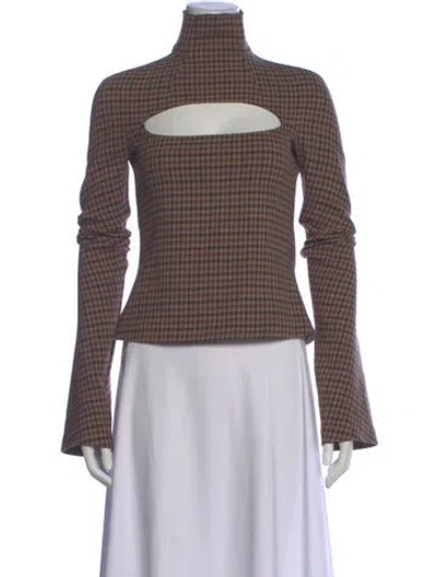 Pre-owned A.w.a.k.e. Plaid Print Turtleneck Top In Brown