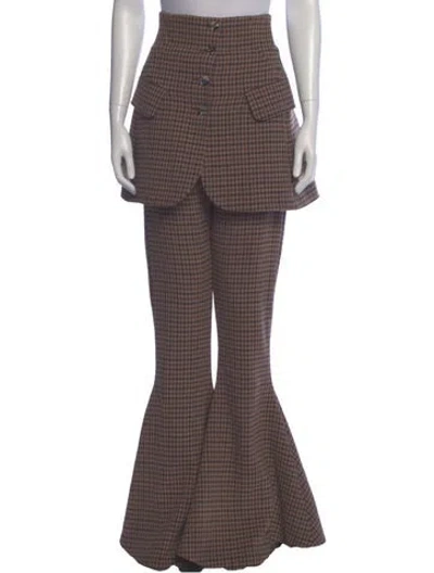 Pre-owned A.w.a.k.e. Plaid Print Wide Leg Pants In Brown