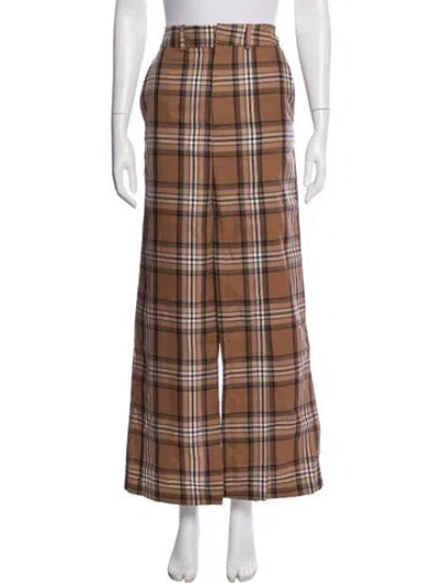 Pre-owned A.w.a.k.e. Plaid Print Wide Leg Pants In Brown