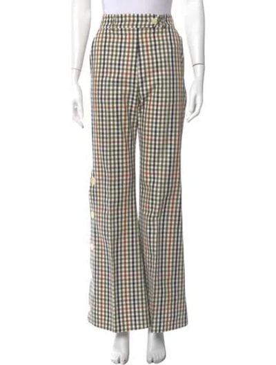 Pre-owned A.w.a.k.e. Plaid Print Wide Leg Pants In Green